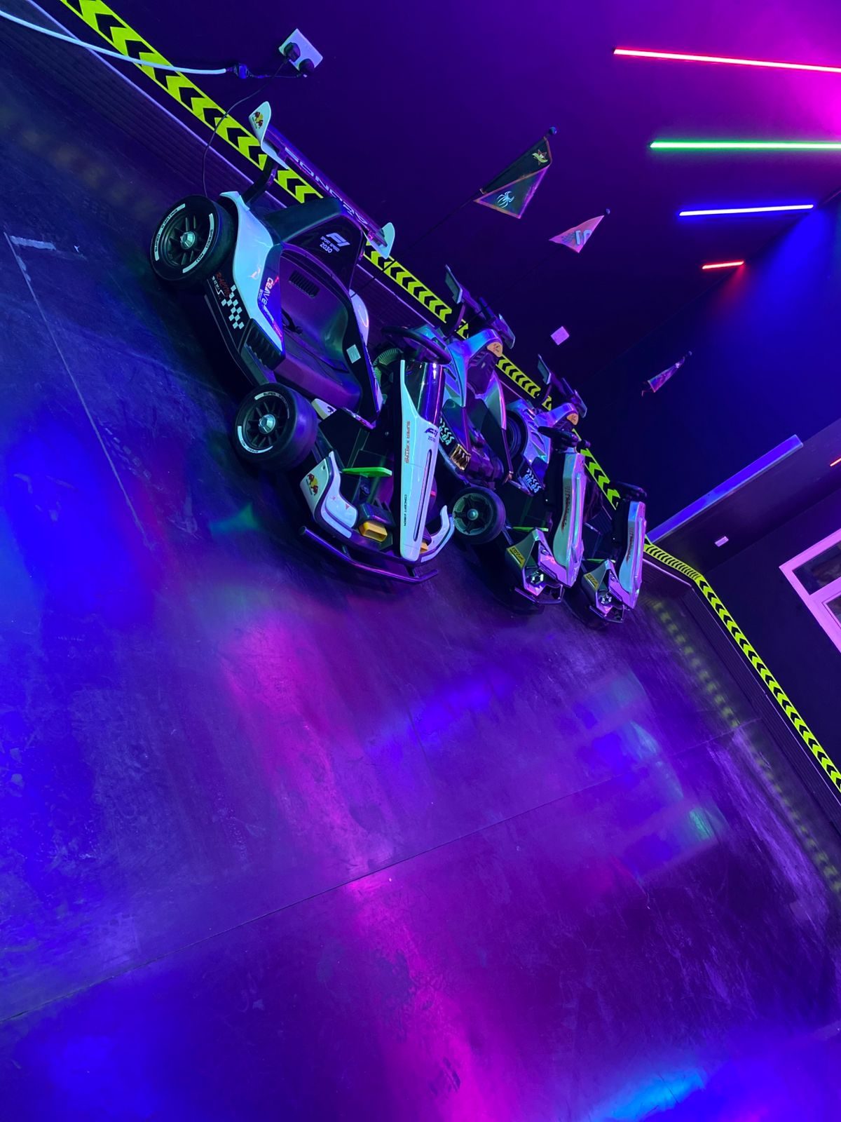 Go-kart racing track neon lights Dubai